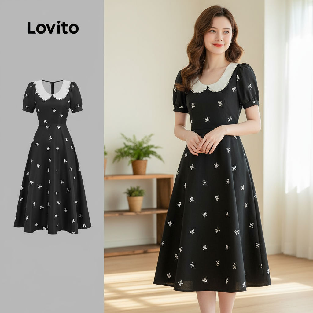 เดรสปาร์ตี้พิมพ์ลายโบว์ Lovito