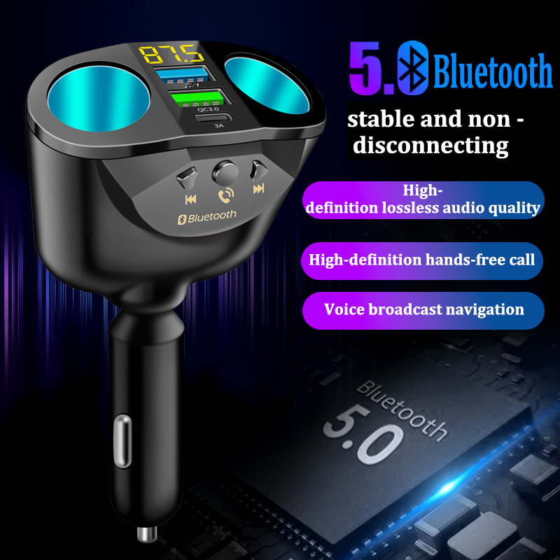 QC3.0 รถบุหรี่ไฟแช็กซ็อกเก็ตอะแดปเตอร์ Dual USB 4.8A 36W Fast Charger รองรับบลูทูธโทร U Disk เพลง
