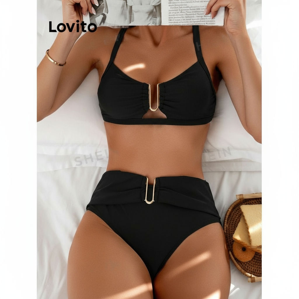 Lovito ชุดบิกินี่ Lovito โลหะเรียบหรู สุดเซ็กซี่ Lovito สำหรับผู้หญิง LNL81009