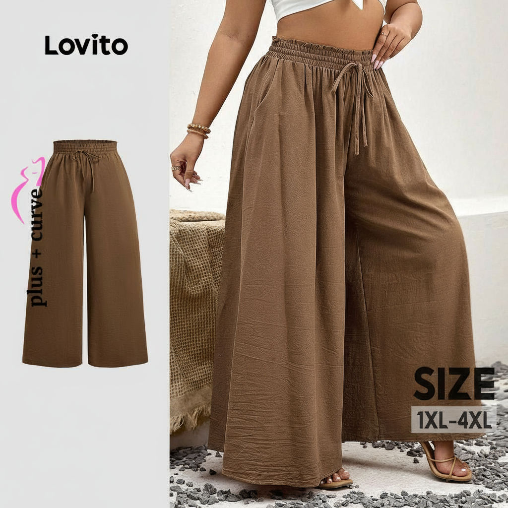 trendy5-Lovito กางเกงลำลองผ้าลูกไม้เปิดกระเป๋า เนื้อดี เหมาะสำหรับฤดูใบไม้ผลิ/ฤดูร้อน สีน้ำตาล สำหรั