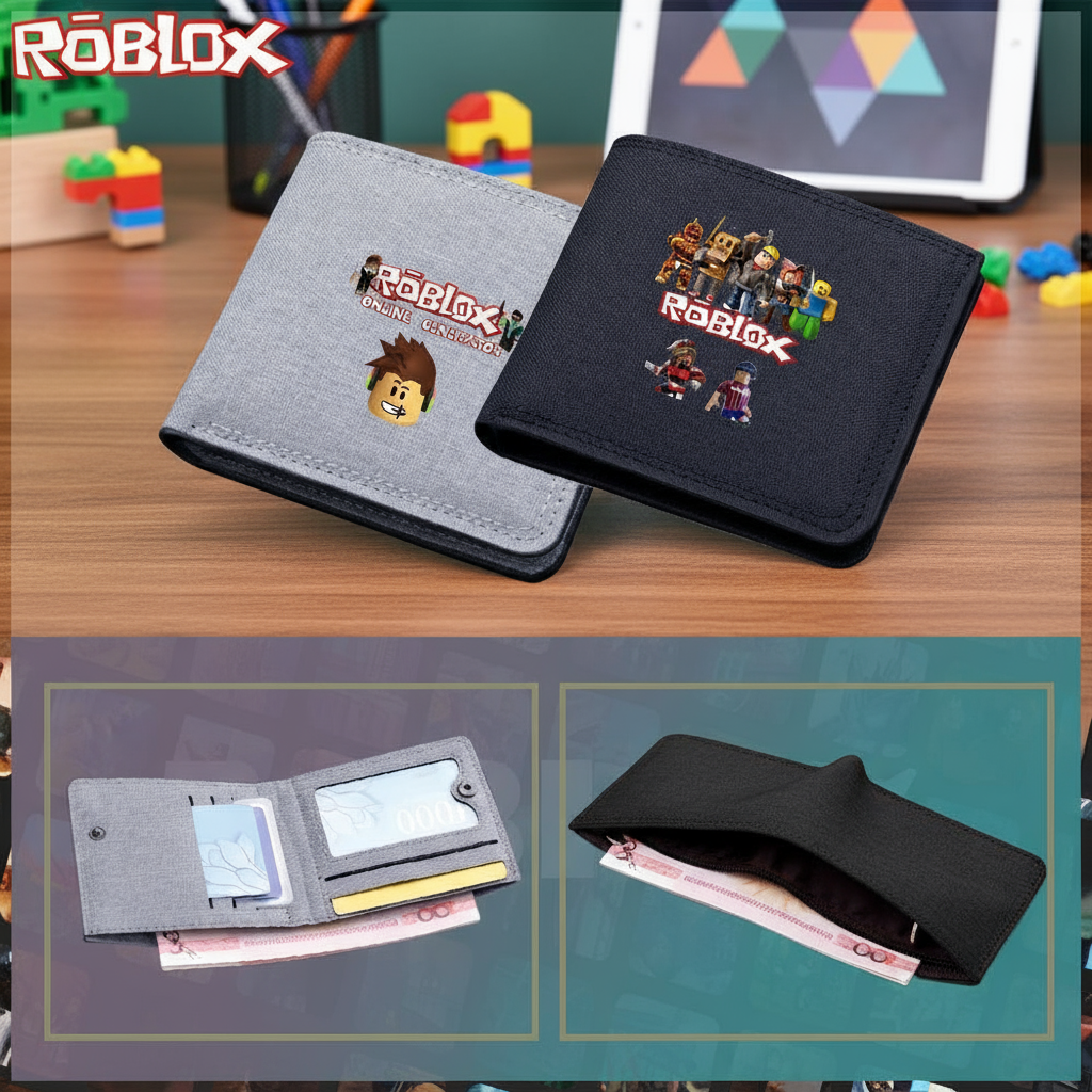 กระเป๋าสตางค์เด็ก Roblox พร้อมลายพิมพ์ - กระเป๋าผ้าใบพับสองตอนสําหรับเด็กผู้ชาย สินค้าอนิเมะ กระเป๋าสตางค์ซิปนักเรียนสําหรับวัยรุ่น กระเป๋าใส่บัตรของขวัญ