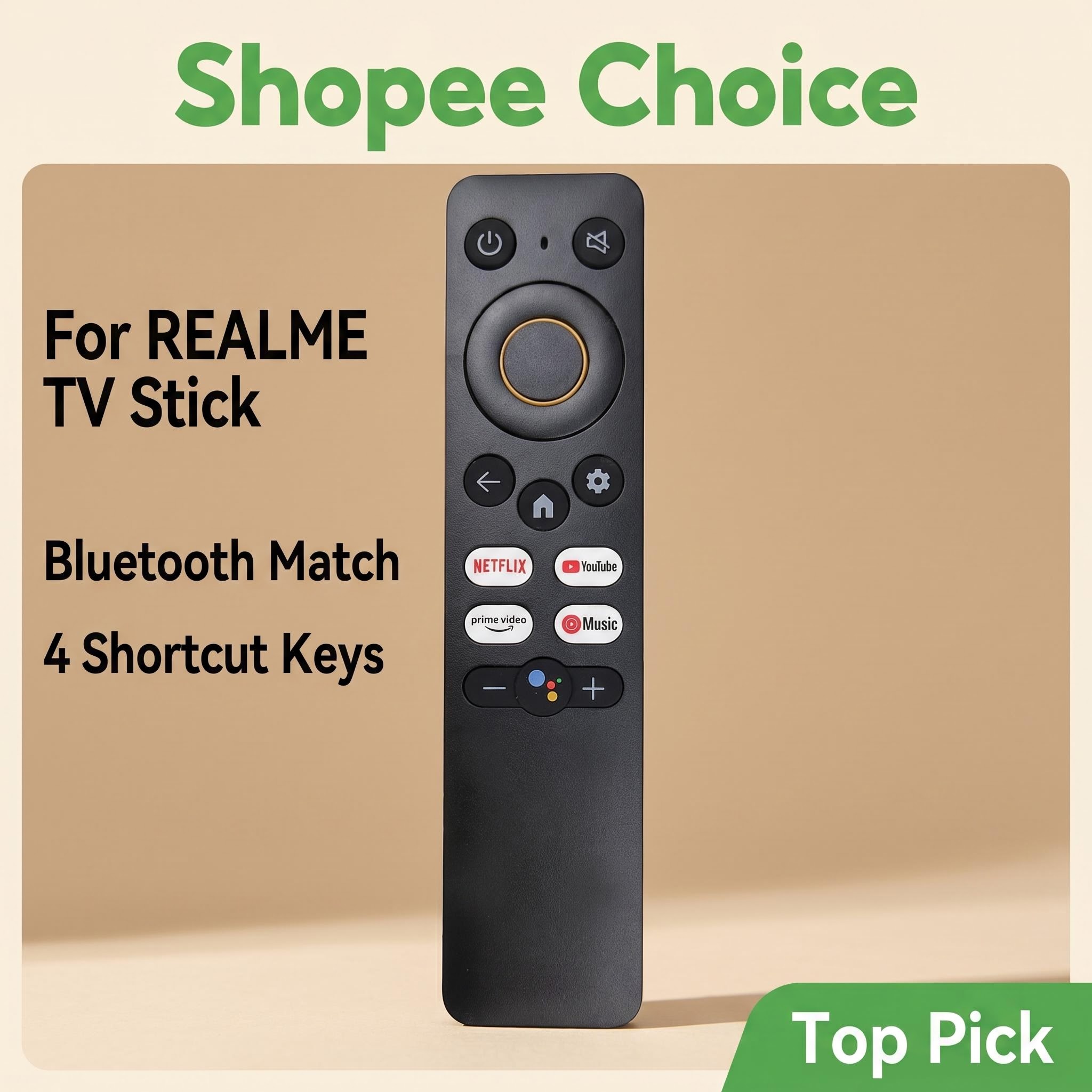 รีโมทบลูทูธทดแทนสําหรับ Realme TV Stick พร้อมปุ่มลัด Netflix, YouTube, Prime Video, เพลง