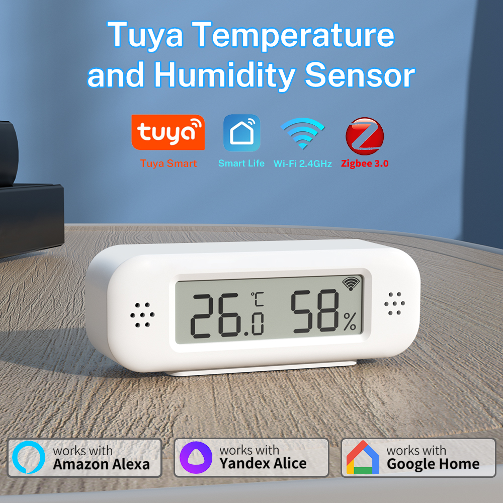 เซ็นเซอร์วัดอุณหภูมิและความชื้น Zigbee Tuya WiFi เครื่องวัดอุณหภูมิห้องอัจฉริยะขนาดเล็ก แอปฯ รีโมท ใช้งานร่วมกับ Google Home Yandex Alexa
