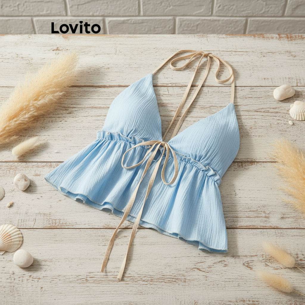 (Fashion_4) Lovito เสื้อกล้ามหรูหราเสื้อกล้ามด้านหน้าผูกธรรมดาสําหรับผู้หญิง L90AD036