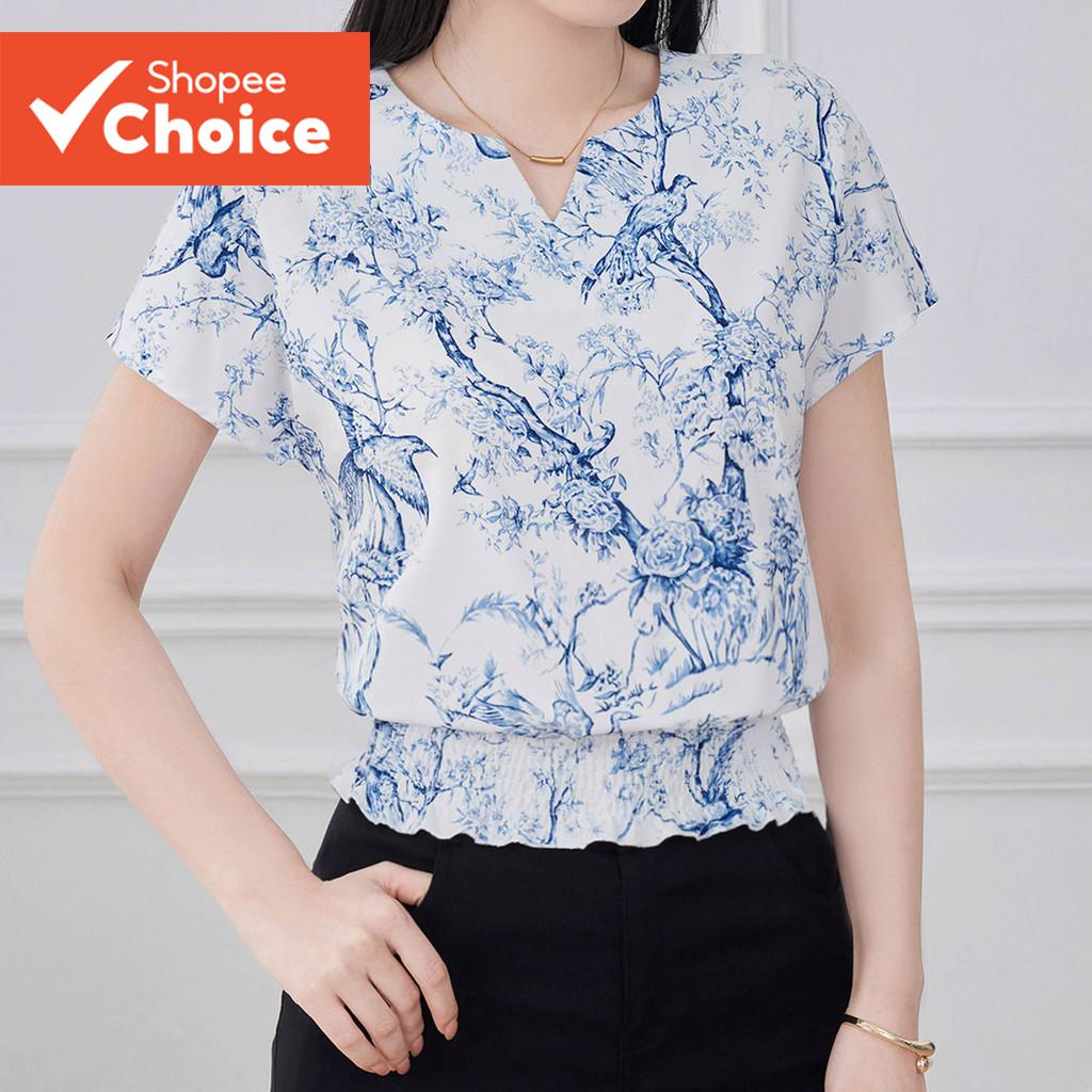 Lovito เสื้อเชิ้ตผู้หญิงโบฮีเมียน สีฟ้าอ่อน สบายตา รุ่น L177AD168