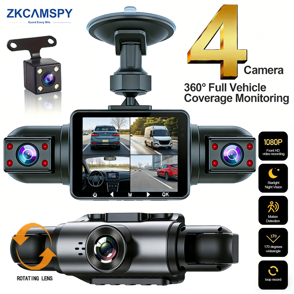 Dash Cam สําหรับรถยนต์ 4 CH Video Recorder พร้อม Night Vision 24/7 Parking Monitor G-Sensor Loop Recording