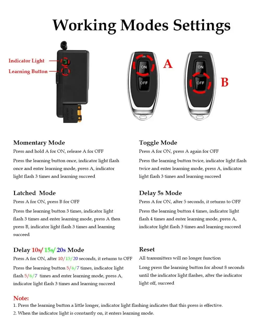 เครื่องส่งสัญญาณขนาดเล็ก สวิตช์ไร้สายอเนกประสงค์ รีเลย์รับสัญญาณ 1CH โมดูลสวิตช์รีโมทไร้สายความถี่ 433Mhz สําหรับบ้าน - รูปที่ 3
