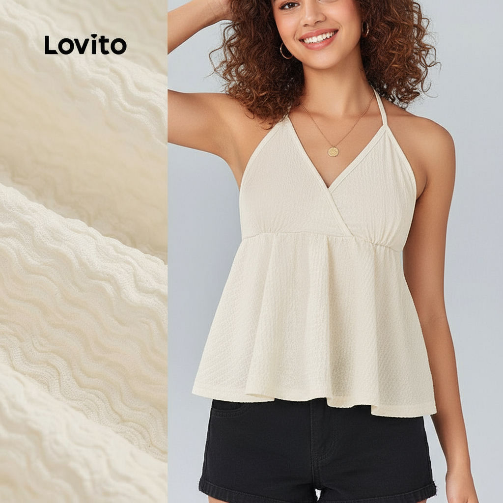 trendy3-Lovito ลําลองธรรมดาลูกไม้ขึ้น ผ้าม่าน โบว์พื้นผิวผ้าฤดูใบไม้ผลิ/ฤดูร้อนปิดเสื้อกล้ามสีขาวสํา