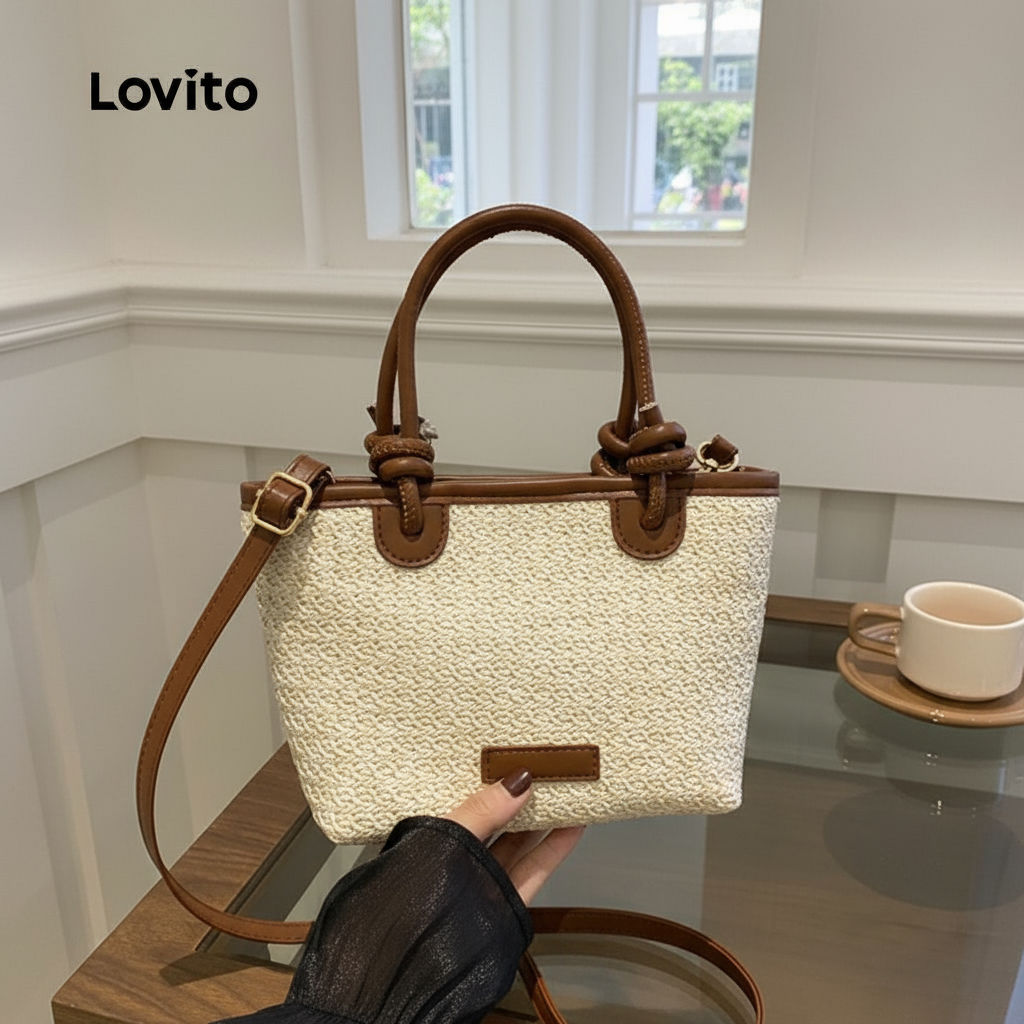 (trendy5)Lovito ลำลองสีพื้นStraw กระเป๋า ครอสบอดี้หลายช่องple Strap Methods กระเป๋าสะพายไหล่ สำหรับผ