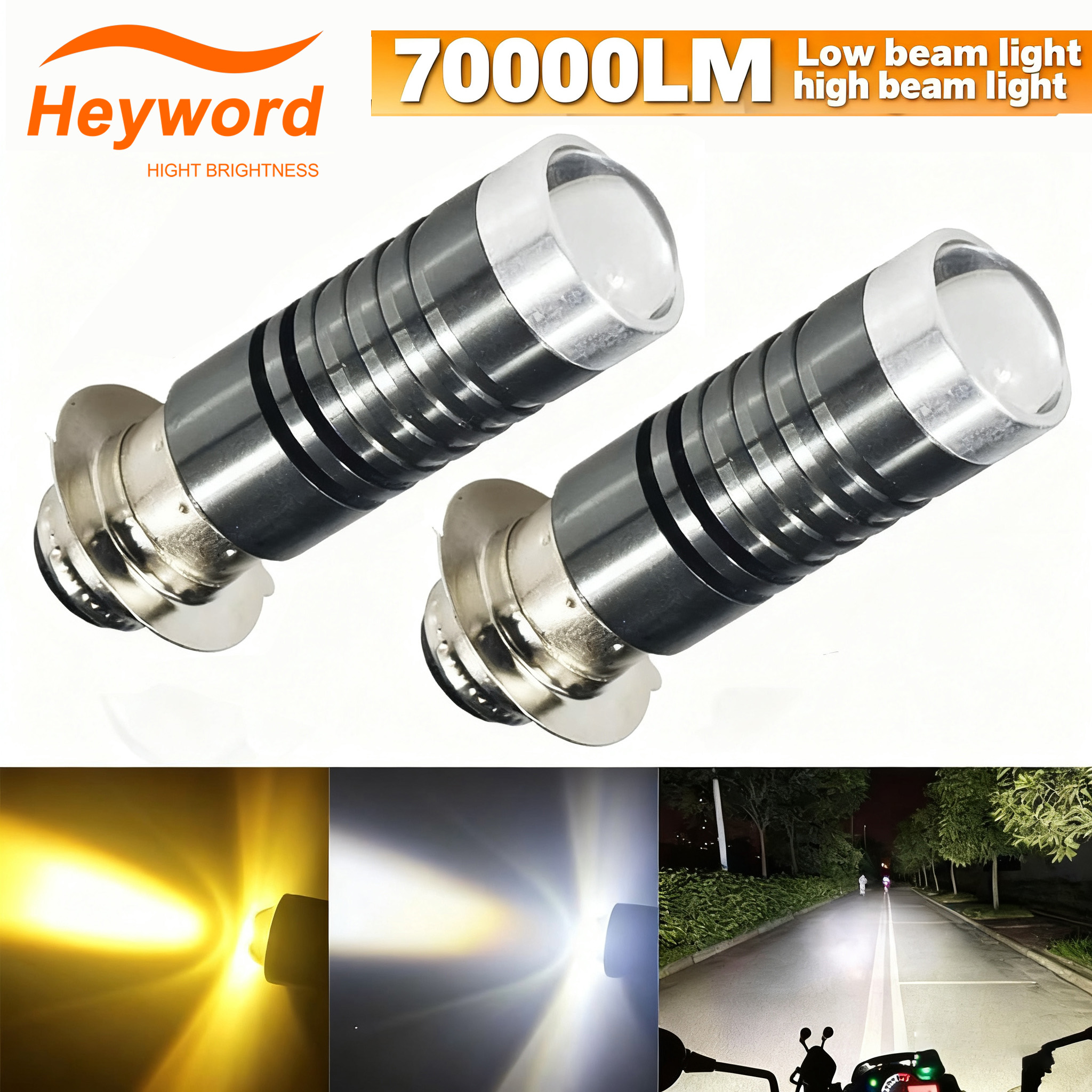 Heyword H4 P15D LED ไฟหน้ารถจักรยานยนต์ Dual สี 3000K/6000K เสริม Spotlight 12V Moto อุปกรณ์เสริม