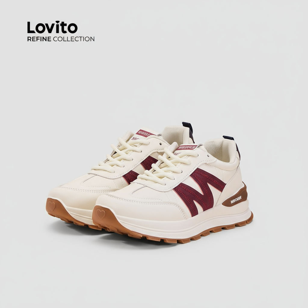 (trendy6)(Lovito Refine) สนีกเกอร์แนวสปอร์ต พื้นหนาเรขาคณิต สปริง/ซัมเมอร์ สีแดง LR13E413