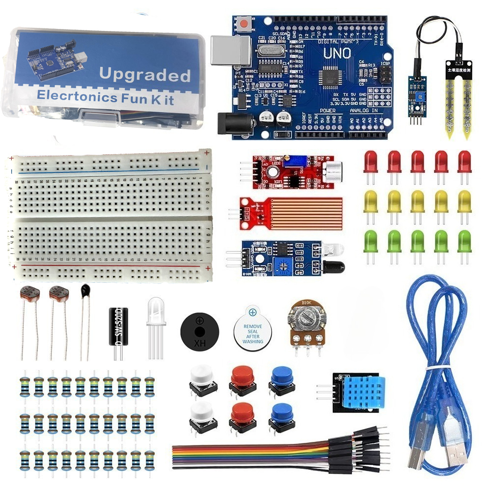 ชุดเริ่มต้นพื้นฐานสําหรับ Arduino Uno R3 พร้อม Breadboard Jumper Wires Leds ไดโอดหลีกเลี่ยงอุปสรรคโมดูล 1 ชุด