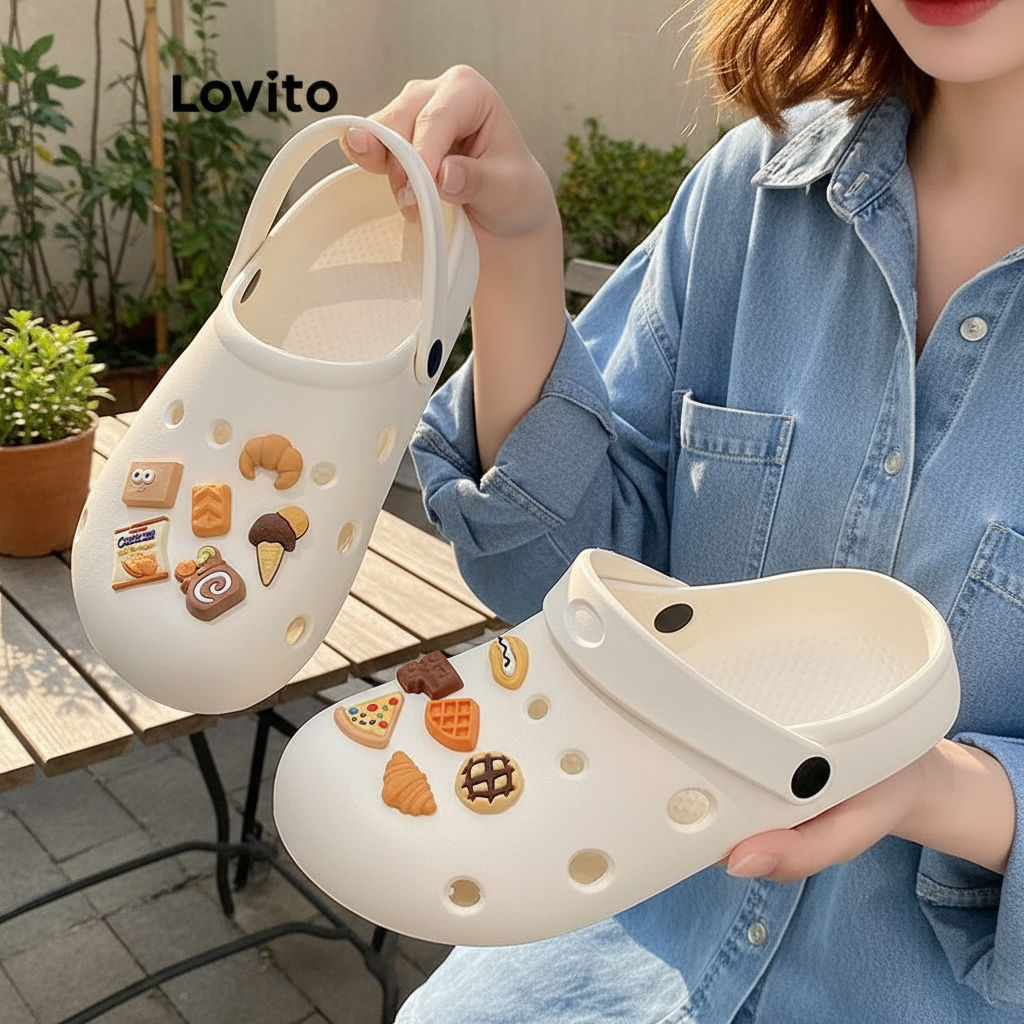 Lovito รองเท้าแตะ สีพื้น วัสดุ EVA ใส่สบาย พื้นนุ่ม สไตล์ลำลอง สำหรับผู้หญิง LFA60335
