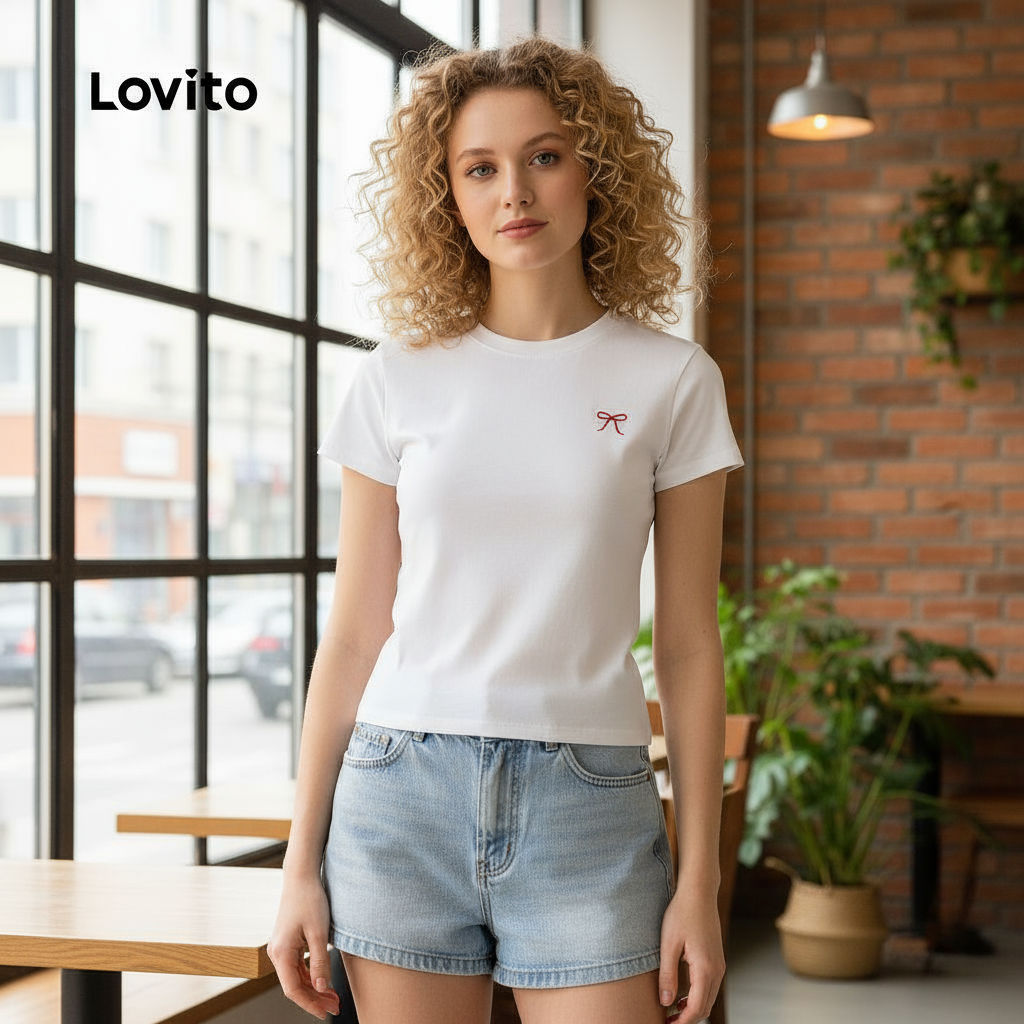 Lovito เสื้อเชิ้ตกระดุมลายพื้นลําลองสําหรับผู้หญิง L133AD375