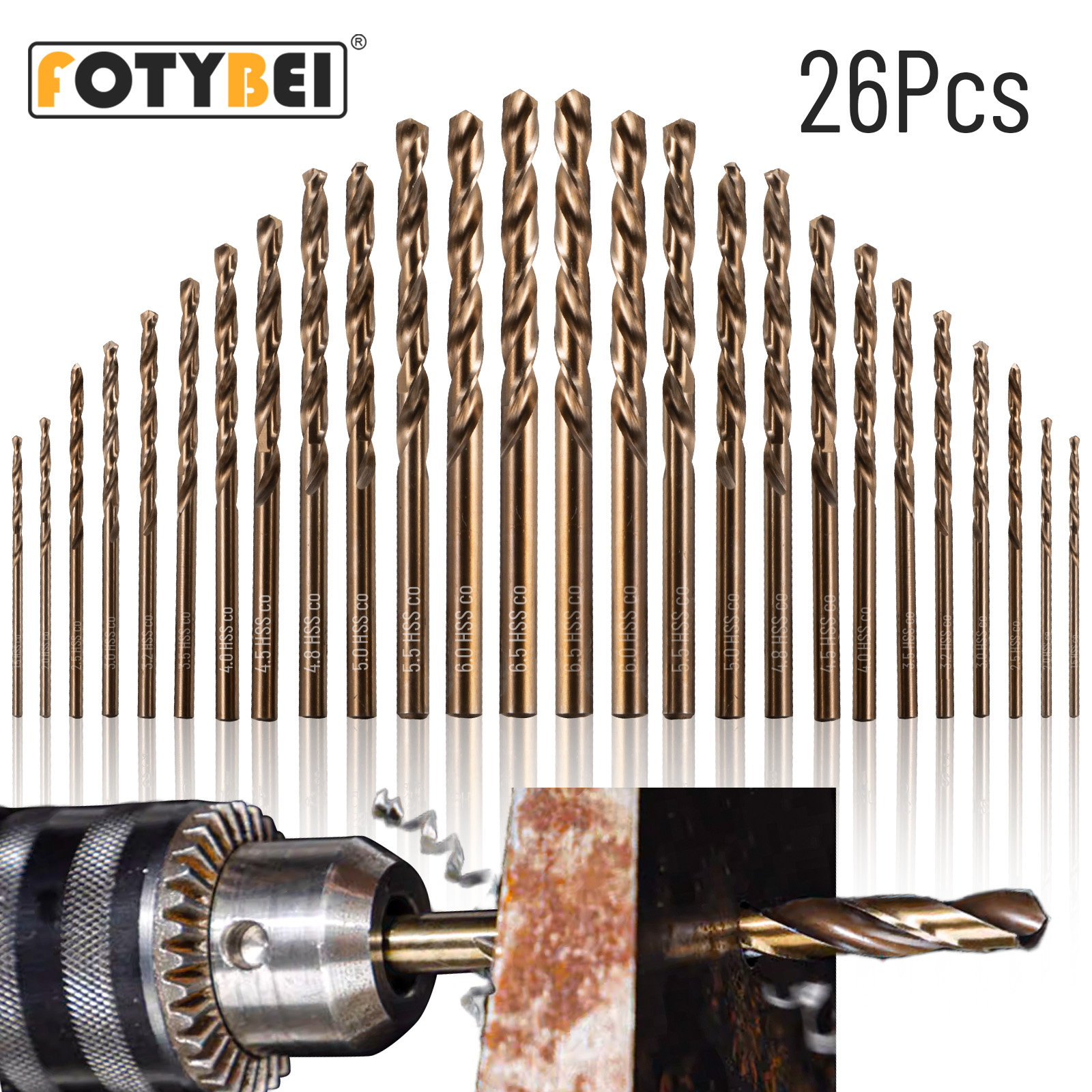 ชุดดอกสว่านโคบอลต์ HSS 26 ชิ้น 135° Tip Twist Jobber ความยาว Bits สําหรับเครื่องมือโรตารี่
