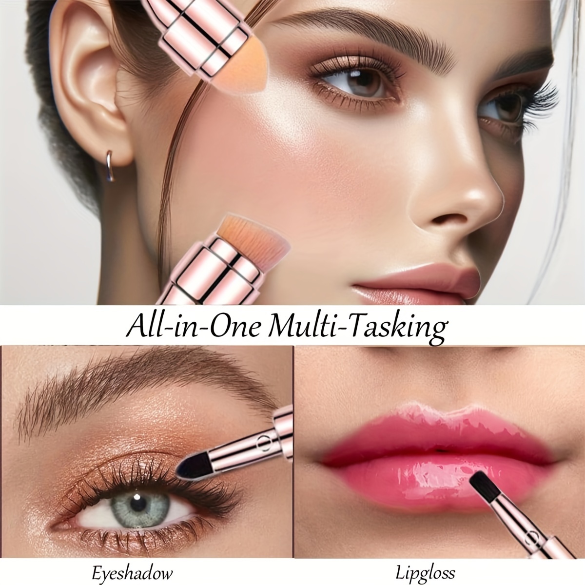 ชุดแปรงแต่งหน้า 4 in 1 อเนกประสงค์ ขนาดเล็ก พกพาสะดวก สําหรับเดินทาง ประกอบด้วยแปรงปัดแป้ง แปรงปัดแก้ม แปรงอายแชโดว์ และแปรงลิป พกพาสะดวกและเหมาะสําหรับผู้หญิงและสาวแต่งหน้า - รูปที่ 2