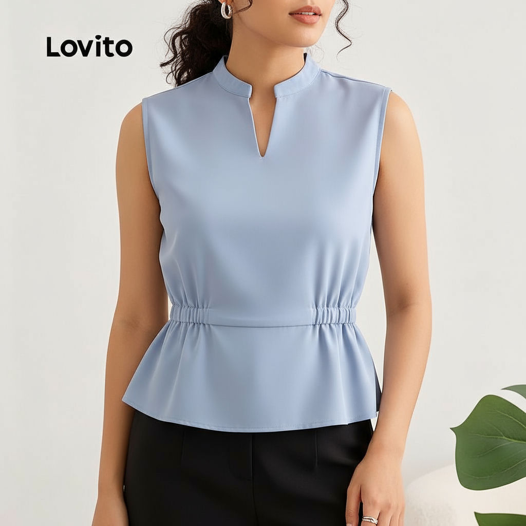 Lovito เสื้อคลุมลำลองผ้าถักคอวีสำหรับผู้หญิง สีฟ้าสำหรับฤดูใบไม้ผลิ/ฤดูร้อน L142ED657\2