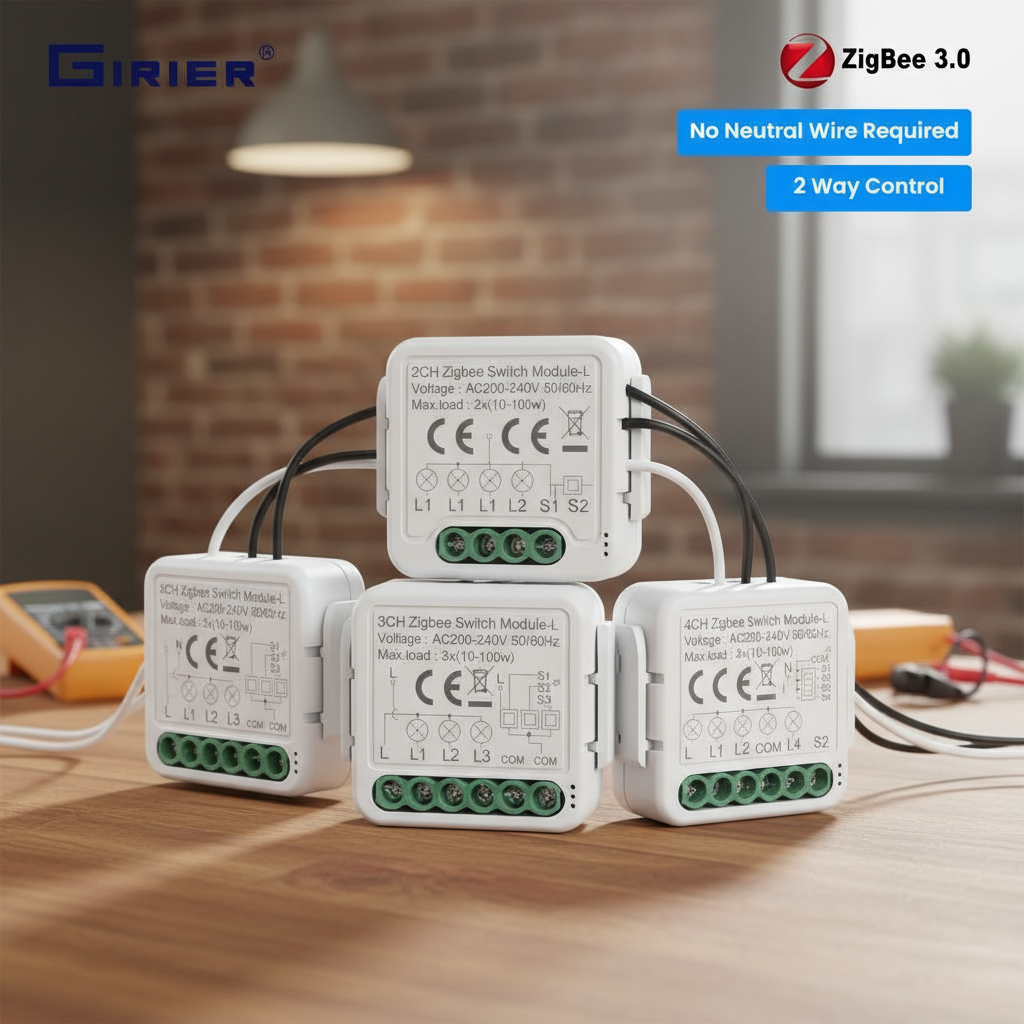 GIRIER โมดูลสวิตช์อัจฉริยะ Tuya ZigBee 3.0 ไม่ต้องใช้สาย Neutral DIY เบรกเกอร์รีเลย์ 1/2/3/4 แก๊ง รอ