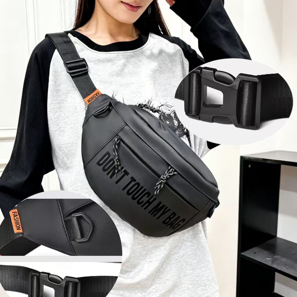 กระเป๋าคาดอกสตรีทแวร์สําหรับผู้ชาย ลายพิมพ์ Don't Touch My BAG สายสะพายปรับได้ กระเป๋าคาดเอวสะพายข้างสําหรับวัยรุ่น户外活动