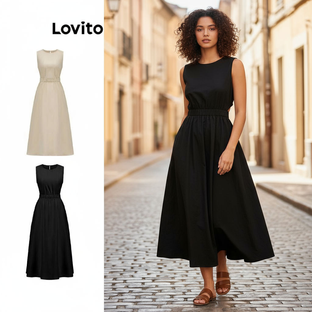 (Fashion_2) Lovito Party เดรสไม่มีสายผูกหลัง-เอวยางยืด -ชุดบอลสําหรับผู้หญิง L77ED270 (หลากสี)