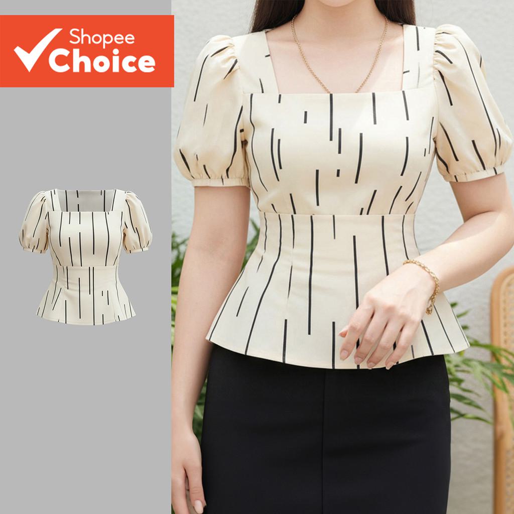 Lovito เสื้อเชิ้ตผู้หญิงสไตล์หรูหรา ผ้านุ่มแต่ดูดี เหมาะกับฤดูใบไม้ผลิ/ฤดูร้อน สีแอปริคอต รหัส LK4ED1766