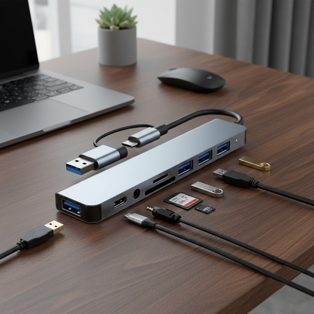 เครื่องอ่านการ์ด USB Type C 8in2 7in2 SD TF 3.5MM PD HUB OTG Adapter สําหรับ PC Laptop