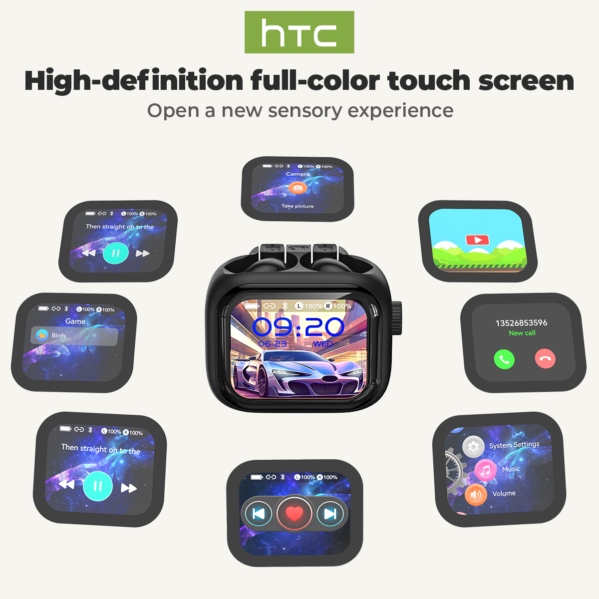 หูฟังแปลภาษาอัจฉริยะ HTC NE40 AI Bluetooth 6.0 หน้าจอ LED อัจฉริยะ คุณภาพเสียง HiFi ตัดเสียงรบกวน กั