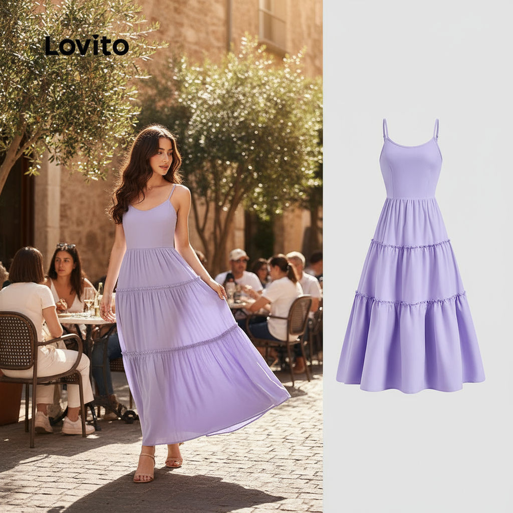 (Fashion_4) Lovito โบฮีเมียนชุดเดรสชั้นผูกธรรมดาสําหรับผู้หญิง L133AD289