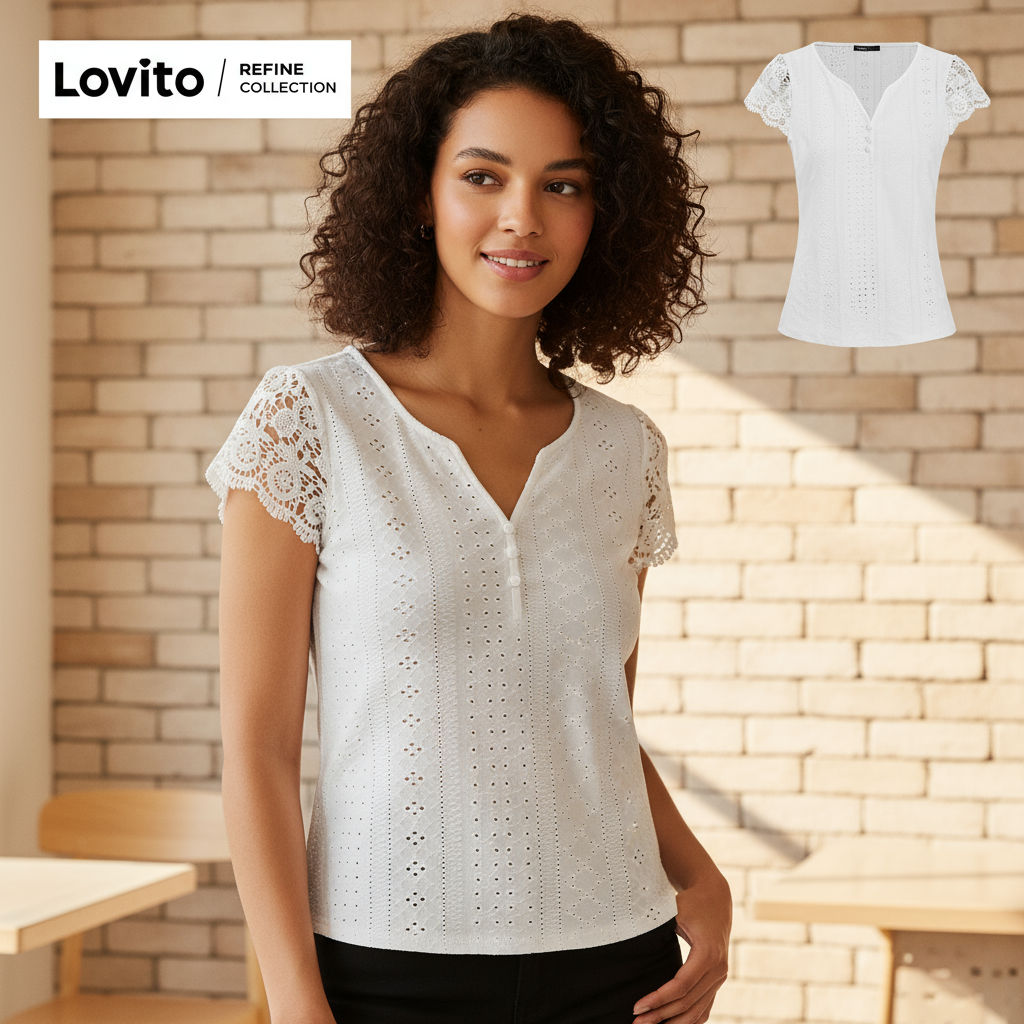 Lovito เสื้อเชิ้ตผู้หญิงเย็บผ้าธรรมดา ดีไซน์เรียบหรู L119BR068
