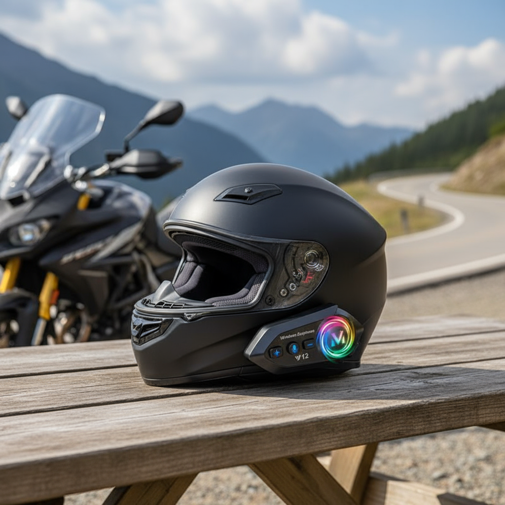 Y12ro ชุดหูฟังหมวกกันน็อคไร้สาย Bluetooth 5.4 สําหรับรถจักรยานยนต์ 500M อินเตอร์คอม IPX6 กันน้ําระดั