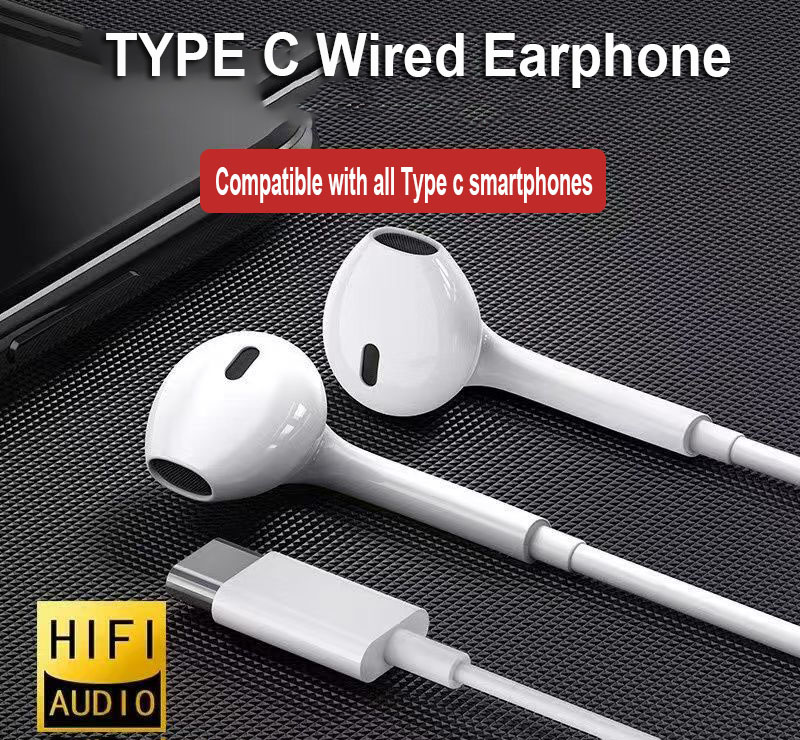 หูฟังแบบมีสาย Q5 Type-C พร้อมเสียงสเตอริโอและไมโครโฟนในตัว สำหรับการใช้งานประจำวันที่สะดวกสบาย - หูฟังสีขาวคุณภาพสูง