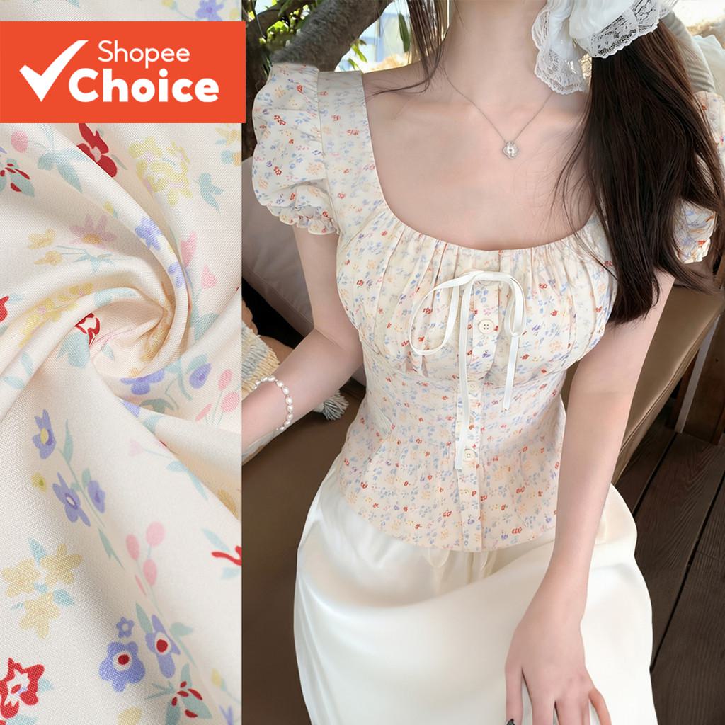 Lovito เสื้อเชิ้ตผู้หญิงน่ารัก ผูกด้านหน้า กระดุมสบาย สไตล์สปริง/ซัมเมอร์ L179AD074