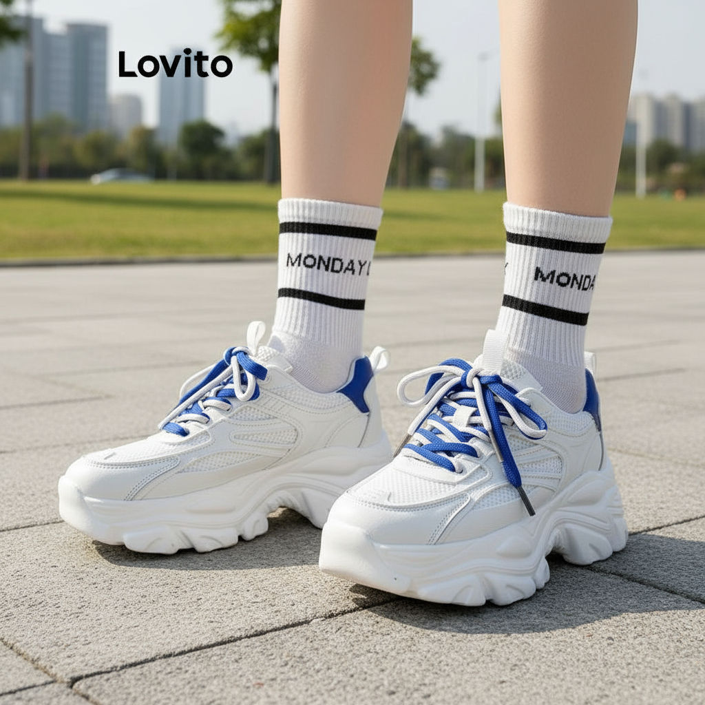 (trendy3)Lovito ลําลองธรรมดาแฟชั่นพื้นหนาด้านในเพิ่มความสูงกระจายรองเท้าผ้าใบฐานเค้กสําหรับผู้หญิง L