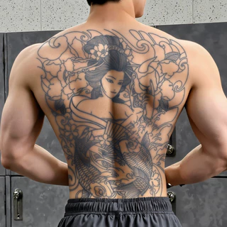 รอยสักชั่วคราวกันน้ําแบบเต็มตัวเกอิชาญี่ปุ่นอยู่ได้หนึ่งถึงสองสัปดาห์ ดีไซน์สมจริง