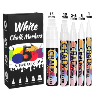 Liquid Chalk Marker ชุด 5 ชิ้นสีขาว Dustless กระดานดํา 8 ชิ้น 6 มม. Erasable Advertisement ปากกา