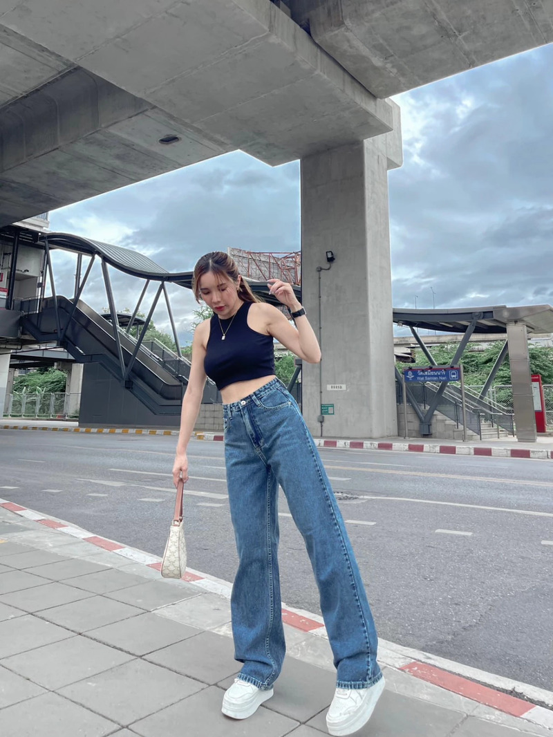 Saran ยีนส์ กางเกงยีนส์ กางเกงยีนส์ Saran รุ่น SR035 ทรง Y2K Size L