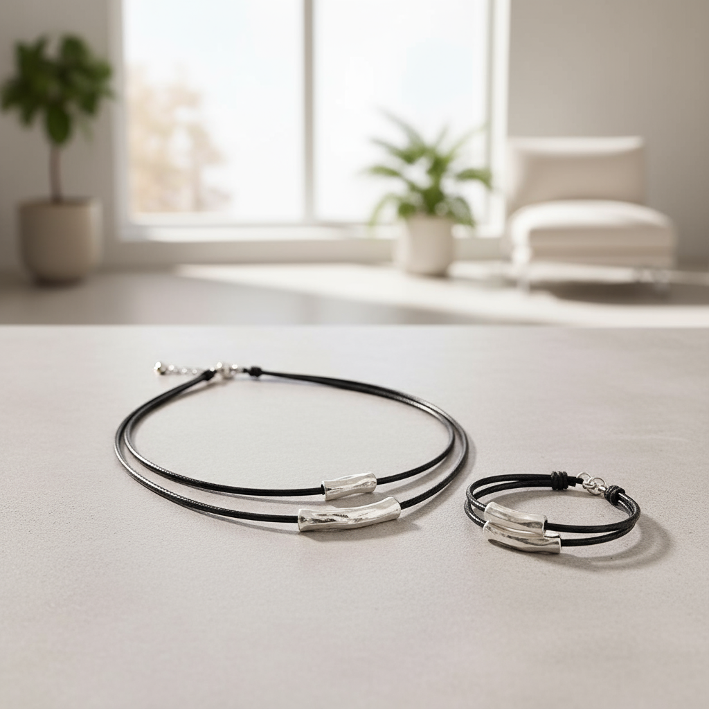 สร้อยคอโชคเกอร์และสร้อยข้อมือหนังแว็กซ์สุดชิคสําหรับผู้หญิง จาก SHIXIN Cylinder