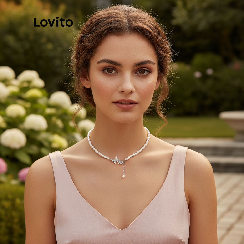 (trendy6)Lovito สร้อยคอไข่มุก สำหรับผู้หญิง LNA14115 (สีขาว)