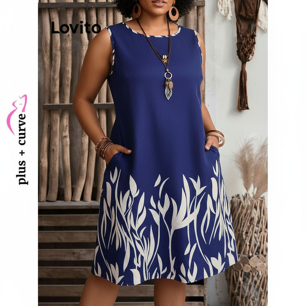 Lovito เดรสสาวอวบ ลายดอกไม้ สไตล์หรูหรา LBL16538