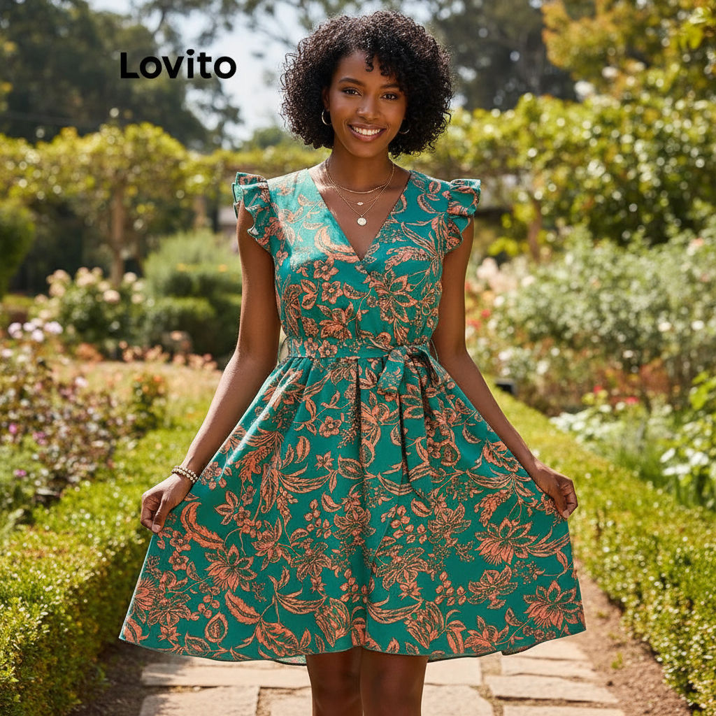 BR19-DEC24-D-1-Cross Collar Ruffled Ethnic Floral Dress-DRB19BR075