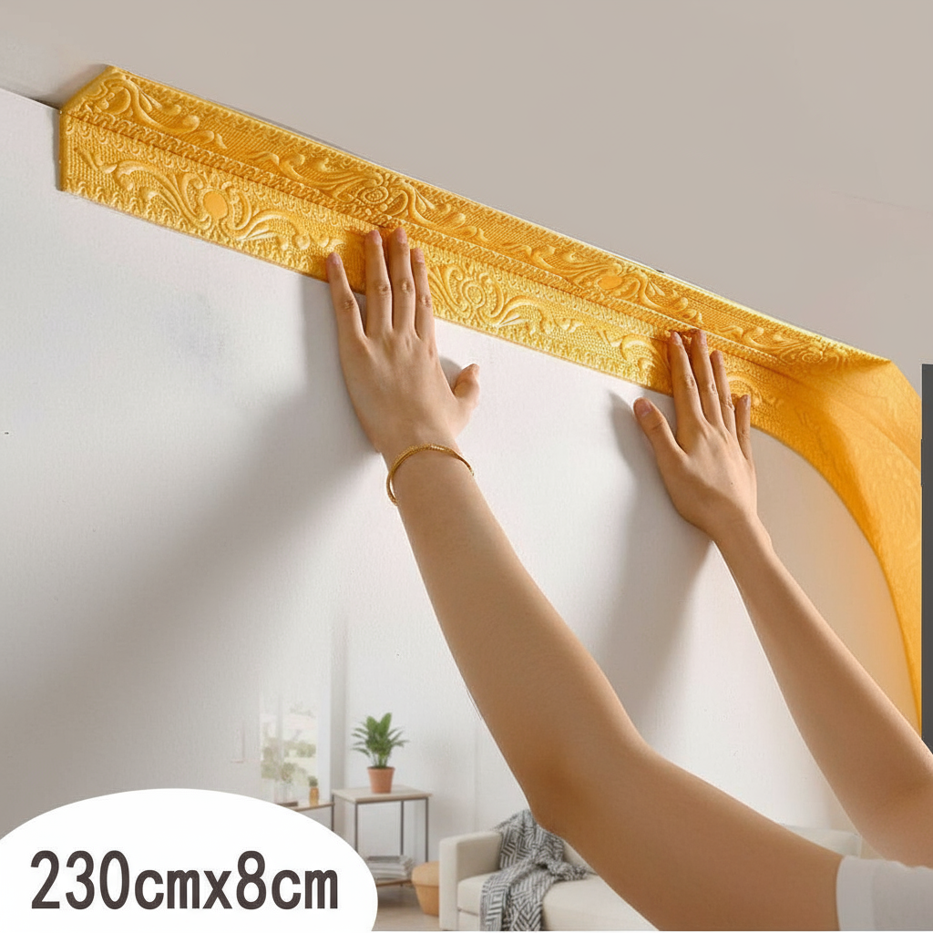 สติ๊กเกอร์บัวผนังโฟม 3D มีกาวในตัว กันน้ํา ขนาด 230ซม.X8ซม. ตกแต่งบ้าน สไตล์โมเดิร์น