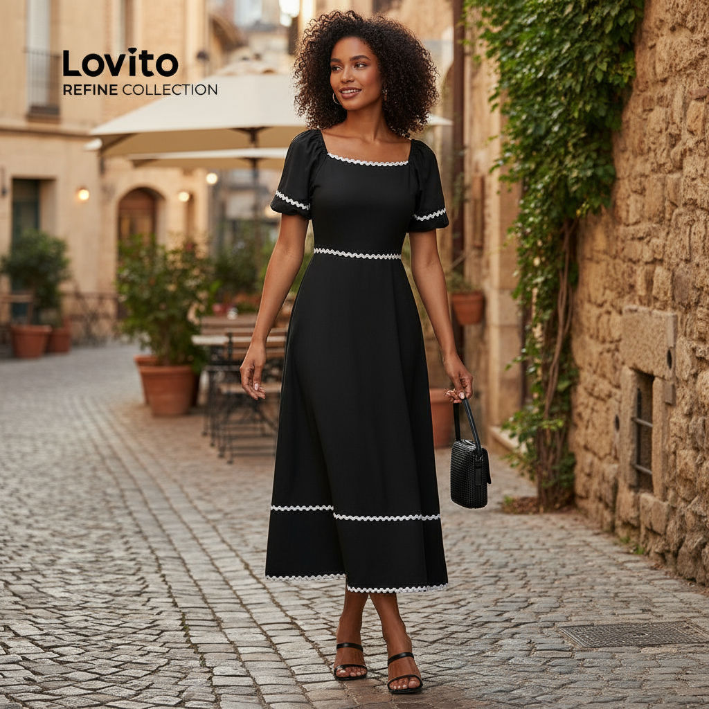 เดรสสีดำคอเหลี่ยม - DRR2BR071