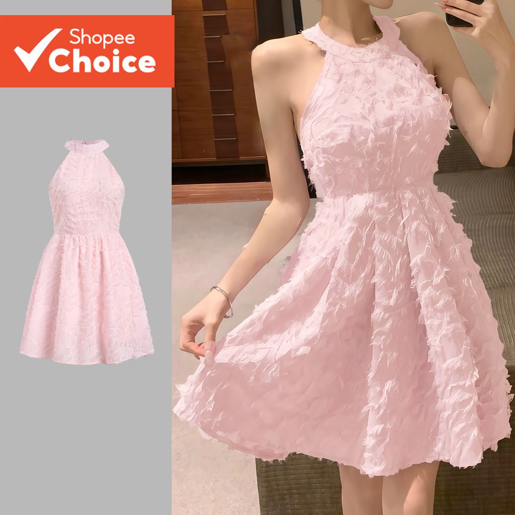 เดรสผู้หญิงสีชมพูสไตล์หรูหรา Jacquard สําหรับฤดูใบไม้ผลิและฤดูร้อน LR35E040