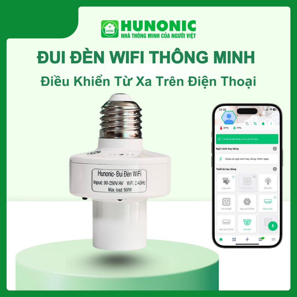 ที่วางหลอดไฟอัจฉริยะ WiFi – 500W – E27 – App Remote – Timer – Voice Control – 2.4GHz – 220V