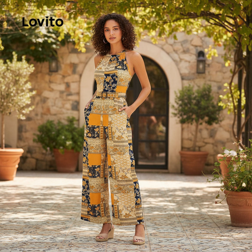 Lovito จัมพ์สูทผู้หญิงสไตล์โบฮีเมียน สําหรับฤดูร้อน รุ่น L143ED448