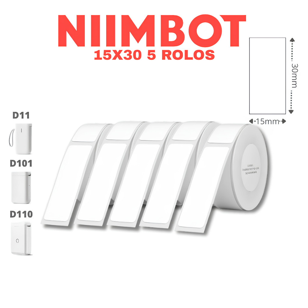 Mini Portable Label Printer Paper, 5 Rolls Niimbot D Series 15x30mm Original White กันน้ําชื่อสติกเก
