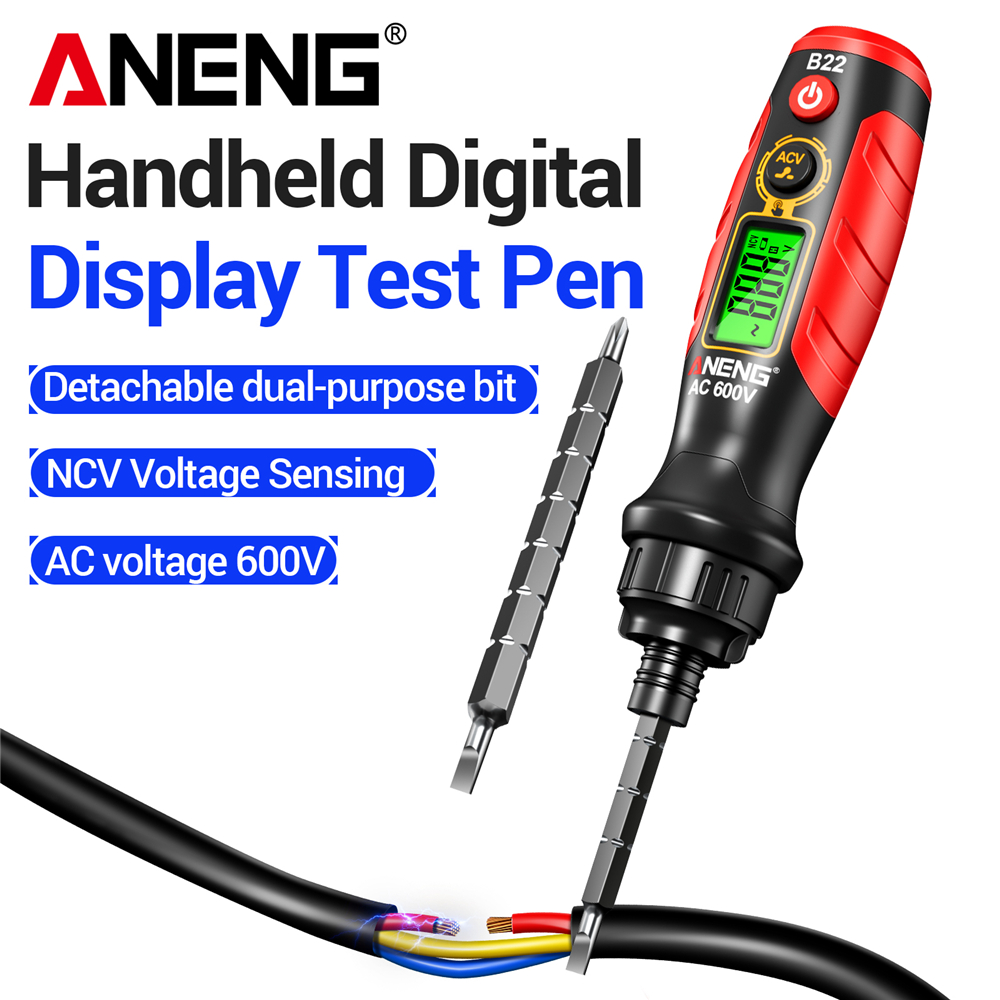ไขควงวัดไฟดิจิตอลอเนกประสงค์ ANENG B22 ใช้ได้ทั้งแบบสองหัว ตรวจวัดแรงดันไฟฟ้าแบบไม่สัมผัสแบบแม่เหล็ก ช่วง 30-1000V เหมาะสําหรับงานซ่อมไฟฟ้า