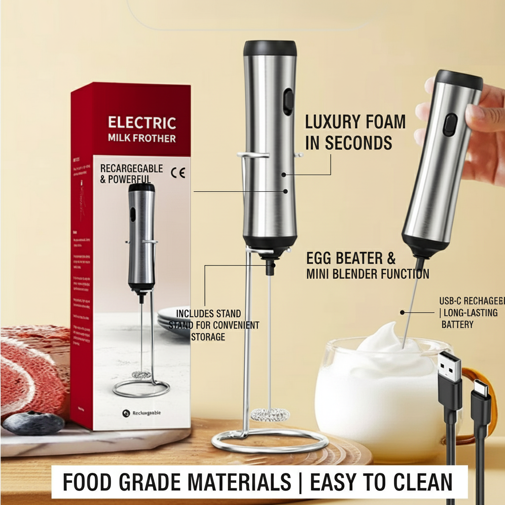 เครื่องตีฟองนมไฟฟ้าเครื่องตีไข่พร้อมขาตั้งผสมวัสดุเกรดอาหารเครื่องปั่นขนาดเล็กกาแฟ ฟอง