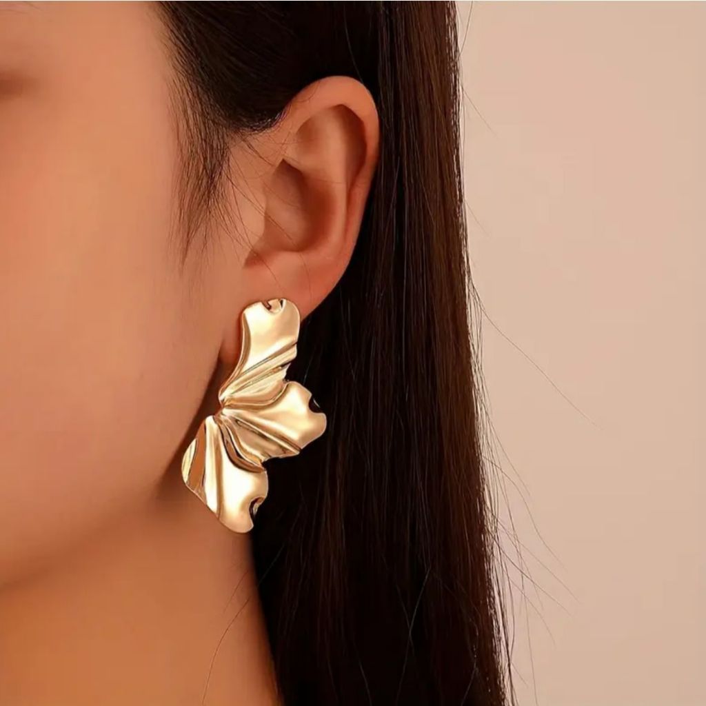 Vintage Gold/Silver Flower 2 คู่ต่างหูสตั๊ด Minimalist Irregular Petal Resort เครื่องประดับ