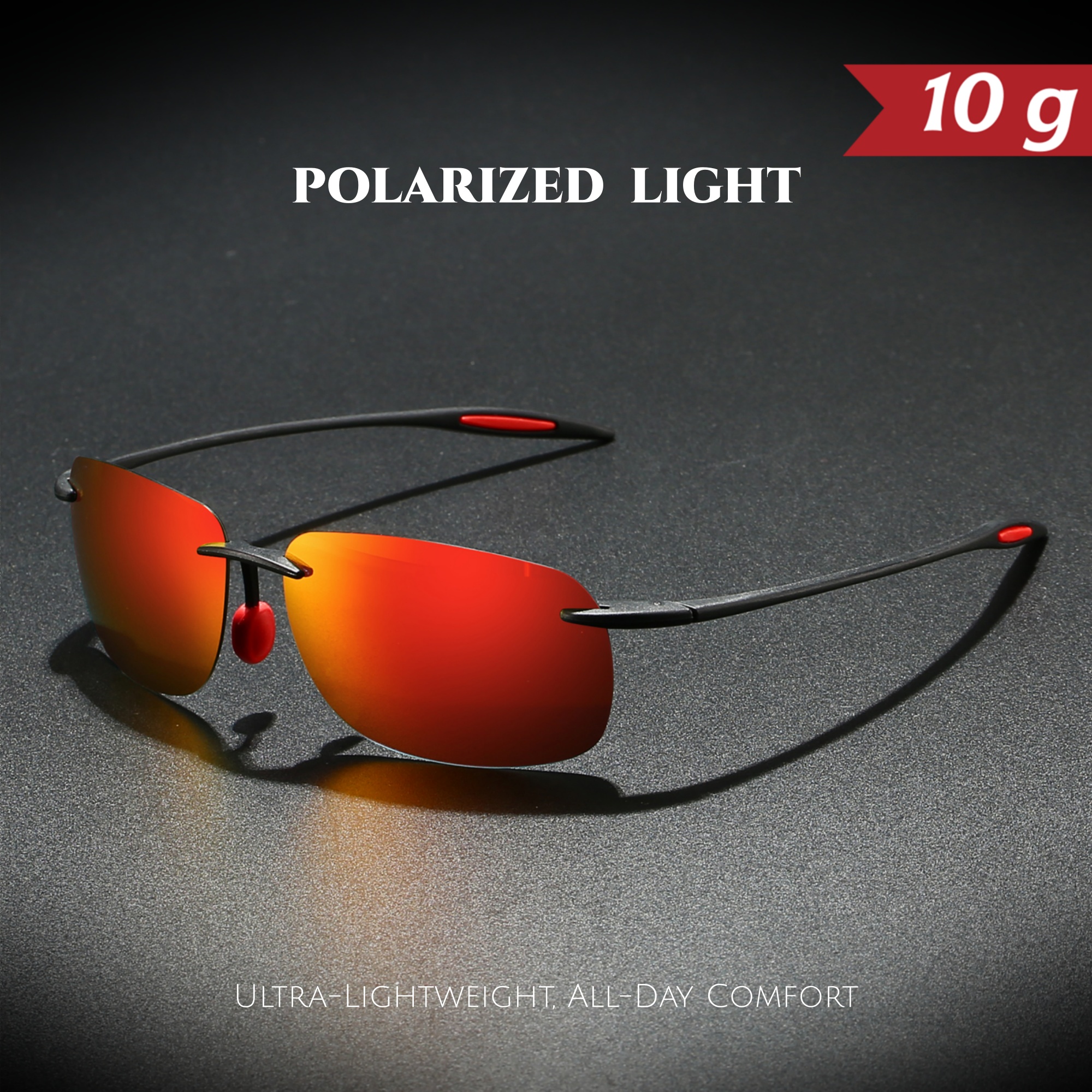 Ultra Light 10g TR90 แว่นกันแดดโพลาไรซ์ไร้กรอบยืดหยุ่น Comfort Fit รูปทรงสี่เหลี่ยมสําหรับขับรถตกปลากลางแจ้ง